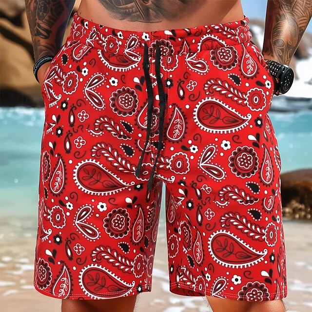 Men's Paisley Ethnic Swim Shorts Board Shorts Swimming Trunks Mid Waist Streetwear Hawaiian Casual Daily Holiday Pocket Drawstring Elastic Waist Designer Clothing Apparel4