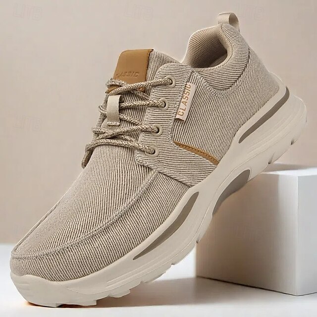  Men's Beige Sports Sneakers with Cushioned Sole and Breathable Fabric – Classic Casual Walking Shoes for Outdoor and Daily Wear