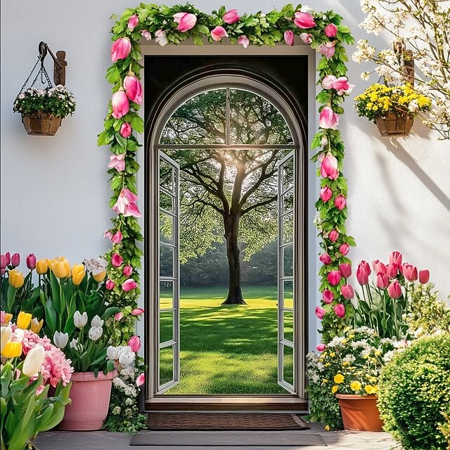 Landscape Door Decorations Door Covers Forest Tree Door Tapestry Door Curtain Decoration Backdrop Indoor/Outdoor Door Banner for Front Door Farmhouse4