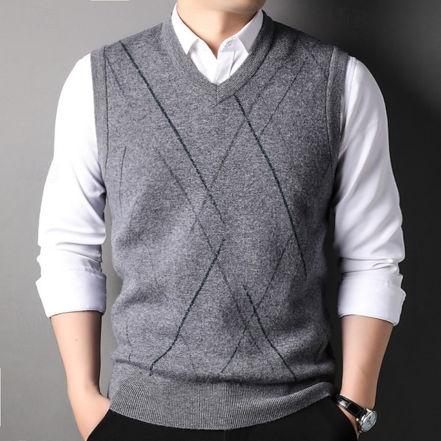  Herren Pullunder Weste Stricken V-Ausschnitt Streifen Reaktiver Druck V Ausschnitt Strickware Elegant Schule Leistung Bekleidung Frühling Herbst Schwarz Königliches Blau S M L