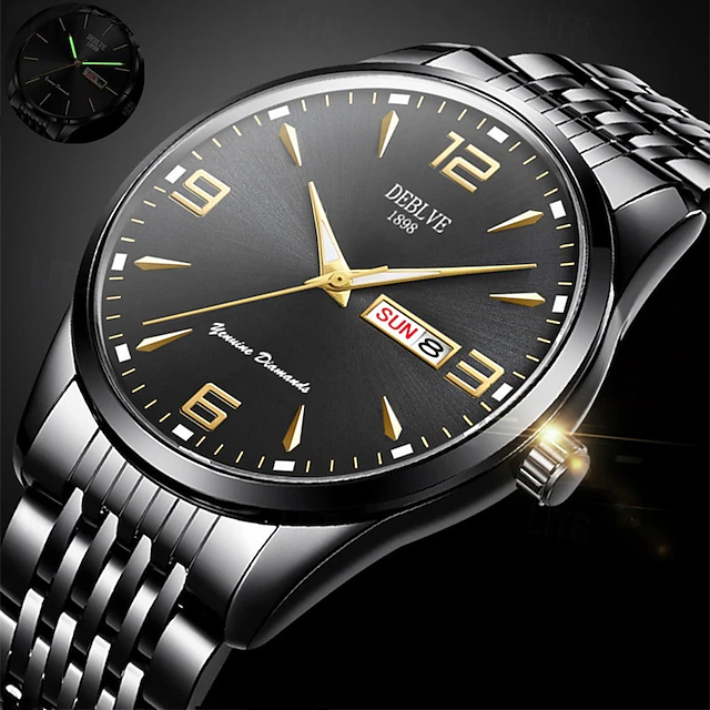 1 Men'S Sport Steel Strap Watch GlowInThe Dark Calendar Week Display