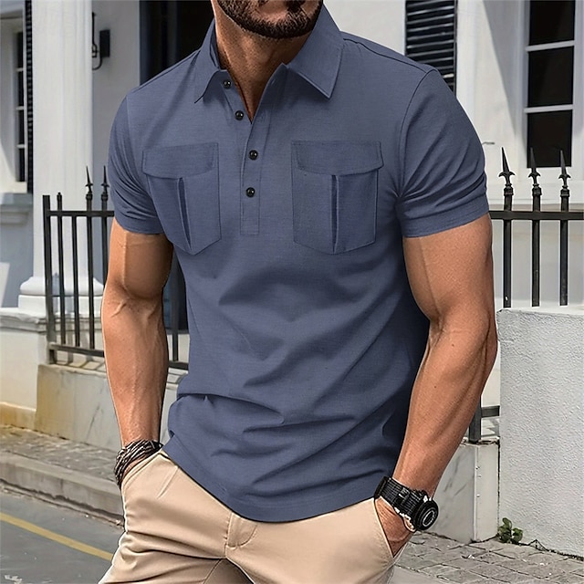  Men's Golf Shirt Golf Polos Shirts Work Casual Lapel Short Sleeve Basic Modern Plain Buttons Front Pocket Summer Spring Regular Fit Black White Navy Blue Gray Golf Shirt