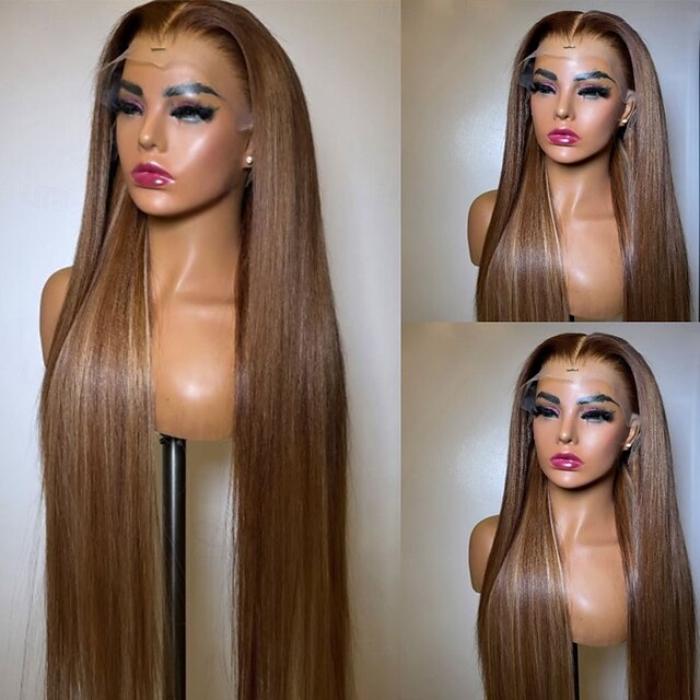  Perruque Cheveux vierges non transformés Fermeture 5x5 13x4 devant en dentelle Cheveux Brésiliens Droit Multicolore Partie libre Femme Densité 130% 150% avec des cheveux de bébé Mèches Colorées