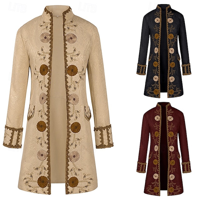  Retro Vintage Punk e gótico Medieval Casaco Traje Cosplay Smoking Vampiros Cavalheiro Homens Pirata Real Steampunk Dia Das Bruxas Carnaval Baile de Máscaras Festa / Eventos Adulto Casaco