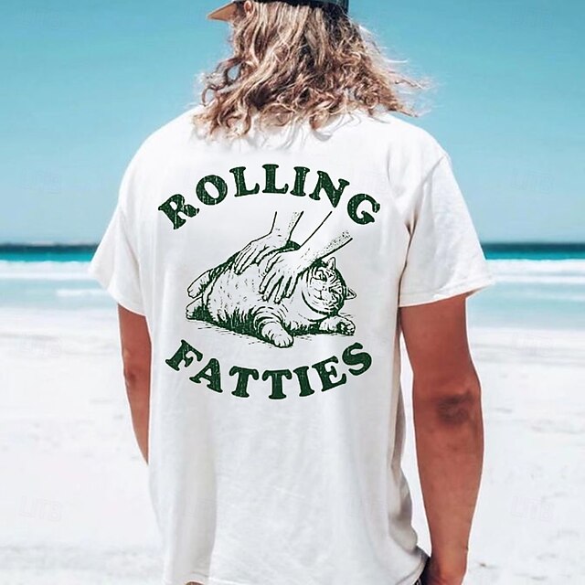 Men's Cat T Shirt Short Sleeve T shirt 3D Print Crew Neck Shirt Tropical Hawaiian Vacation Street Daily White Summer Spring Clothing Apparel S M L XL XXL XXXL4