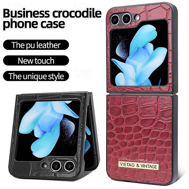  Puhelinpidike Samsung Galaxy Z Flip 5 Z Flip 4 Z Flip 3 takapaneeli iskunkestävä retro PU-nahka