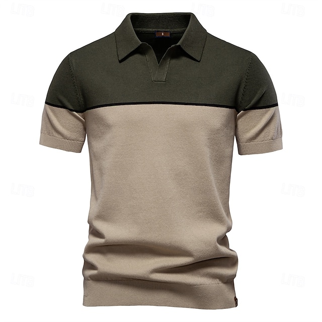  Voor heren Polo Gebreide polo Formeel Werk Meeuwenhalsband Korte mouw Kleurenblok Lapwerk Zomer Marineblauw Khaki Leger Groen Polo