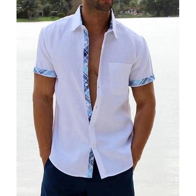  Herren Hemd Sommerhemd Freizeithemd Strandhemd Knopfhemd Schwarz Weiß Rosa Blau Orange Kurzarm Einfach Muster Revers Urlaub Hawaiianisch Button-Down Bekleidung Polyester Mode Lässig Bequem