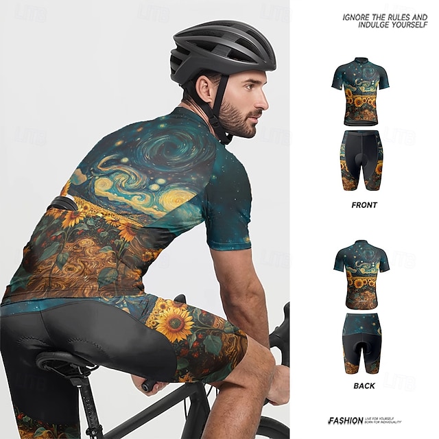 Herr Cykeltröja med shorts Kortärmad Bergscykling Vägcykling Svart Vit Gul Blommig Botanisk Cykel Elastan sporter Blommig Botanisk Kläder