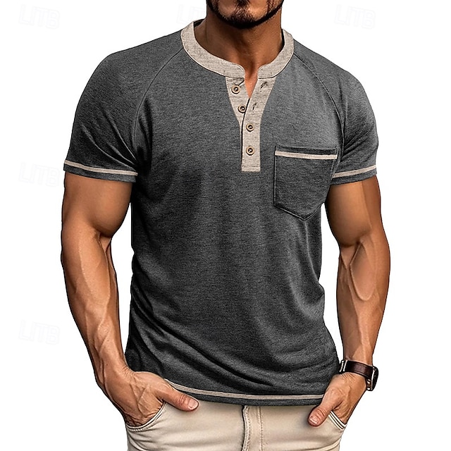  Hombre Camiseta con botones Camiseta Henley Shirt Camisa manga corta Manga Corta Henley Verano Bloque de color Color sólido/liso Moda Design Moda Vacaciones Calle Noche Azul marinero Negro Blanco