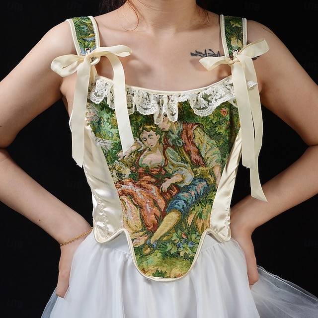  Retró Középkori Reneszánsz Fűző Prsluk Bustier Jacquardszövet Olajfestmény Jelmez Női Kelta Fantasy királyi Mindszentek napja Farsang Parti Alkalmi / Napi LARP Felnőttek Fűző