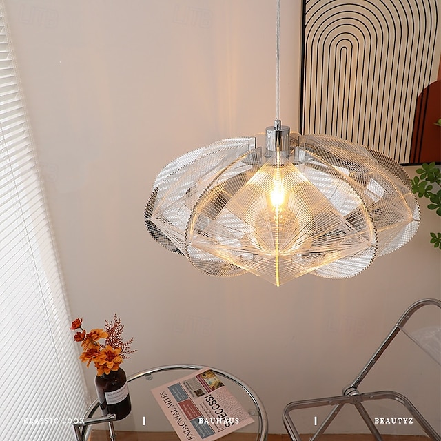  Lámpara colgante de 1 luz ovalada con marco de acero inoxidable enrollado con hilo de seda de pez ecléctico moderno para sala de estar 110-240v