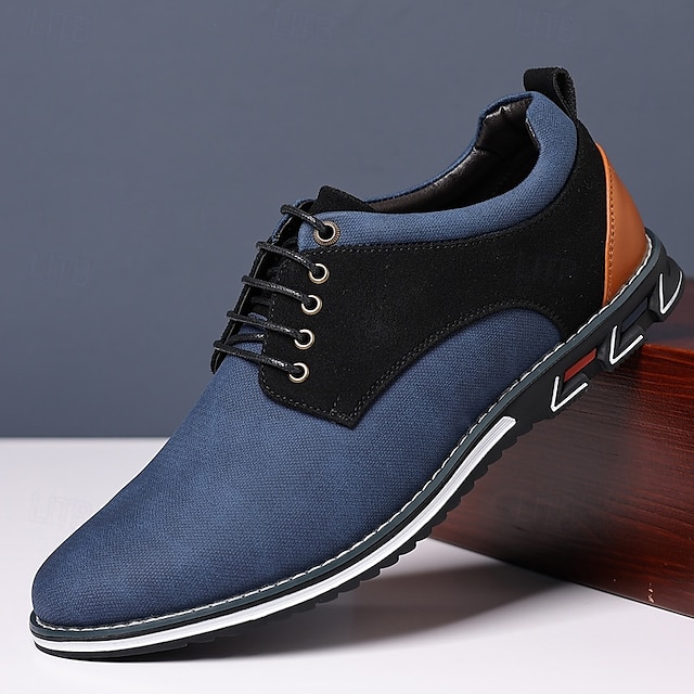  scarpe casual oxford da uomo, sneakers eleganti con lacci blu e nere con dettagli in pelle scamosciata, calzature eleganti per lavoro, matrimoni e uso quotidiano