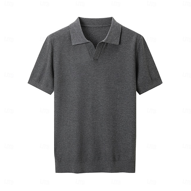  Herren T Shirt Kurzarm Umlegekragen V Ausschnitt Sommer Frühling Strickware Urlaub Vintage Stricken Schule Training Outdoor Schwarz Rosa Braun Top T-Shirt für Herren
