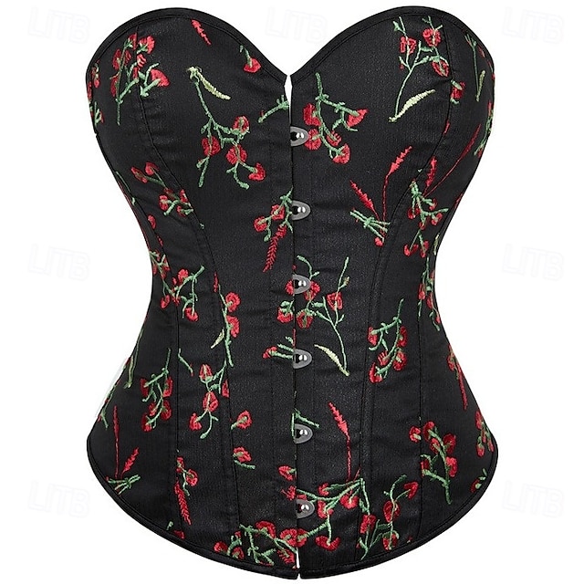  Retró Középkori Reneszánsz Fűző Prsluk Bustier 12 Csontok Virágos Hímzés Jelmez Női Fantasy királyi Mindszentek napja Farsang Parti Alkalmi / Napi LARP Felnőttek Fűző