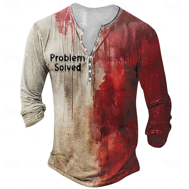  Halloween Hombre Salpicadura de sangre Manchas de sangre Camiseta Henley Shirt Manga Larga Camiseta Impresión 3D Henley Camisa Design Retro Antiguo Calle Casual Rojo Verano Primavera Otoño Ropa S M L