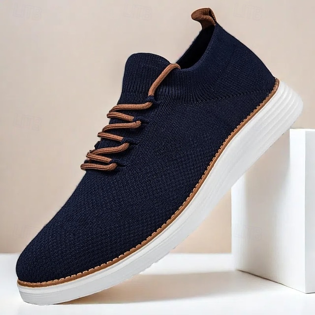  marineblaue Strick-Sneaker für Herren mit Schnürung und gepolsterter Sohle für bequemes Tragen im Alltag