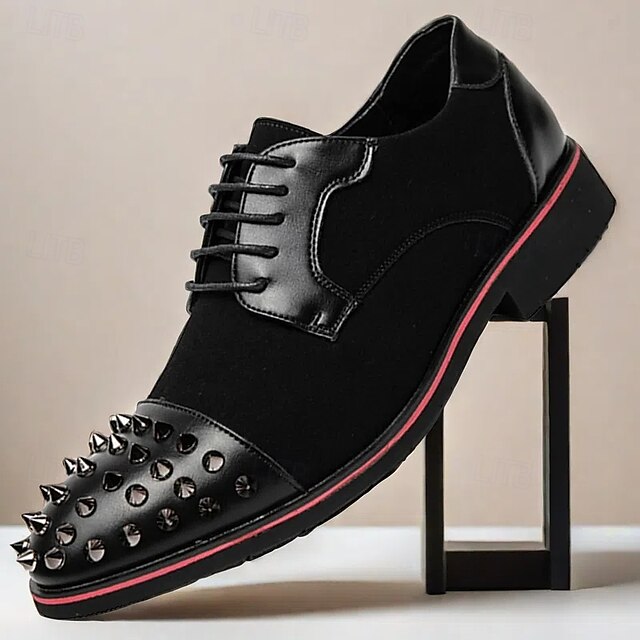  scarpe derby da uomo - misto pelle sintetica e pelle scamosciata con dettagli rivettati, eleganti calzature casual da uomo, perfette per ufficio, feste e uso quotidiano
