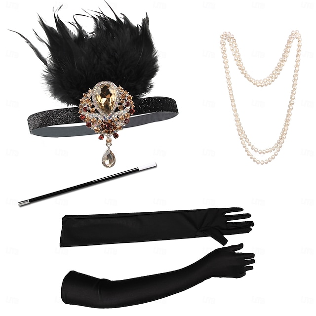  Années Folles Années 1920 Serre Tête Flapper Ensemble d'accessoires Gatsby le Magnifique Charleston Plume Déguisement Femmes Nouvel An Mascarade Soirée Enterrement de Vie de Jeune Fille Adulte 1