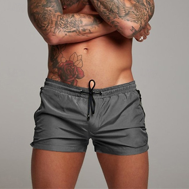  Homens Calção Justo de Natação Shorts de Natação Bermuda de Surf Calças Com Cordão Com bolsos Natação Surfe Praia Esportes Aquáticos Cor Sólida Verão Primavera