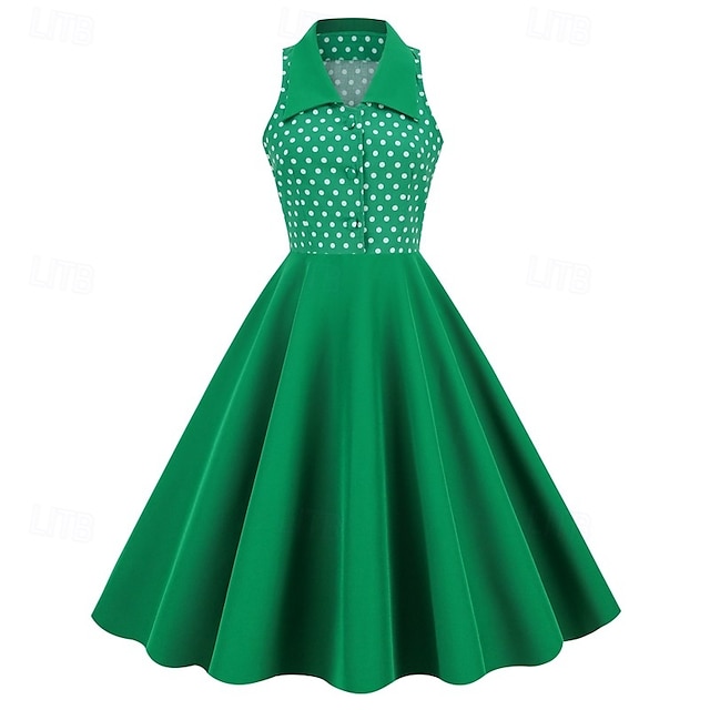  Elegantní 50. léta Retro Ke kolenům Šaty A-Line šaty Čajové šaty Puntíky A-Linie Dámské Vánoce Karneval Nový rok Maturita Denní nošení loučení se svobodou nevěsty Dospělé Šaty pro návrat domů Léto