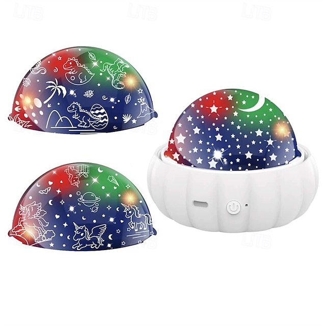  1 lot de 3 lampes de projection de nuit étoilée à thème - veilleuse multicolore rotative à 360 degrés, design dinosaure licorne adapté au plafond de la chambre, lumière de sommeil créative, cadeaux