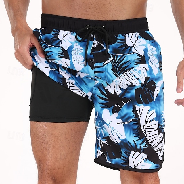  Men's Swim Trunks Swim Shorts Board Shorts Bathing Suit Drawstring with Pockets Swimming Surfing Beach Water Sports Printed Summer Spring