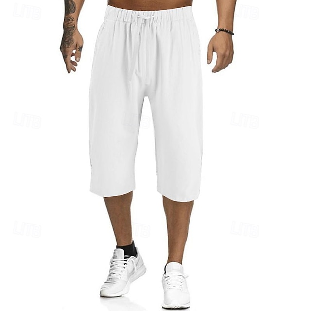  Herr Shorts Linne Shorts Sommarshorts Beach Shorts Capribyxor Ficka Snörning Elastisk midja Slät Komfort Andningsfunktion Vadlängd Utomhus Hem Dagligen Mode Klassisk Stil Svart Vit
