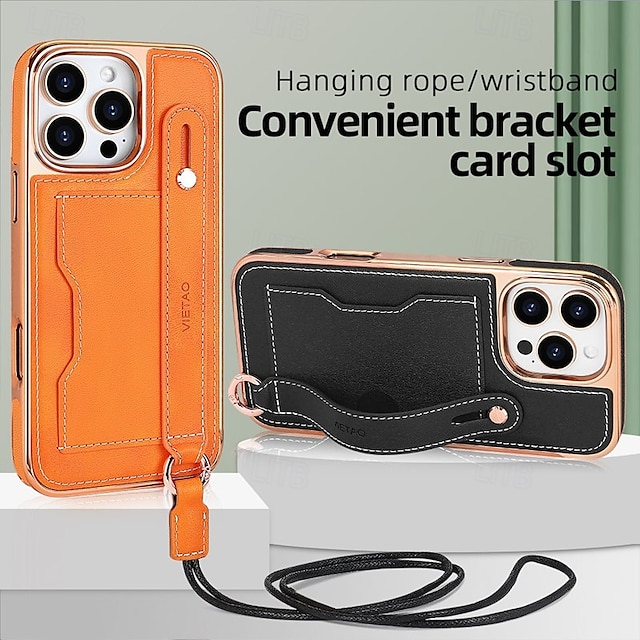  Coque de téléphone pour iPhone 16 Pro Max Plus iPhone 15 Pro Max Plus iPhone 14 13 12 Pro Max Plus coque arrière avec support avec lanière avec bracelet rétro TPU plaqué