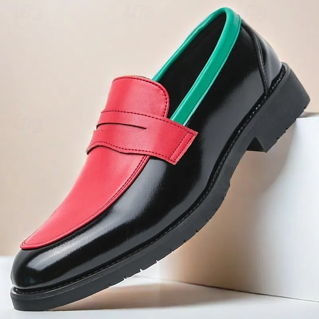  chaussures à enfiler en similicuir haut de gamme pour hommes avec un design audacieux en blocs de couleurs - des chaussures confortables et élégantes pour les occasions décontractées et formelles