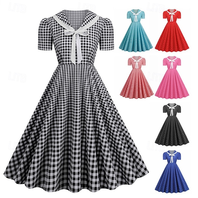  Retro 50. léta Rockabilly Šaty Houpací šaty Maškarní kostým Dámské Karneval Plesová maškaráda Denní nošení loučení se svobodou nevěsty Dospělé Šaty Šaty pro návrat domů