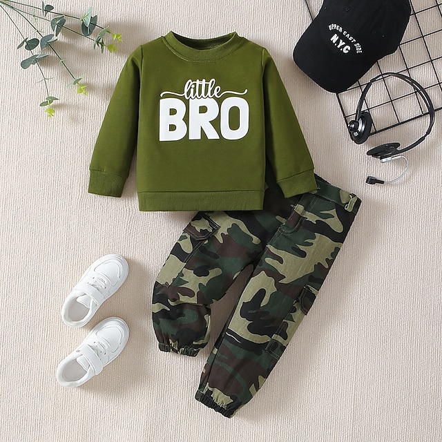  Garçon 3D Couleur unie Lettre Ensemble sweat à capuche et pantalon de survêtement manche longue Autres imprimés Printemps Automne Mode Décontractées Bébé 1-5 ans Col Ras du Cou Extérieur Vacances