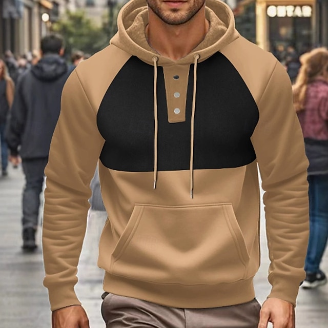  Per uomo Felpa con cappuccio Nero Vino Blu marino Cachi Grigio Con cappuccio Color Block Collage Tasche Sportivo Giornaliero Per eventi Poliestere Streetwear Essenziale Informale Autunno Inverno