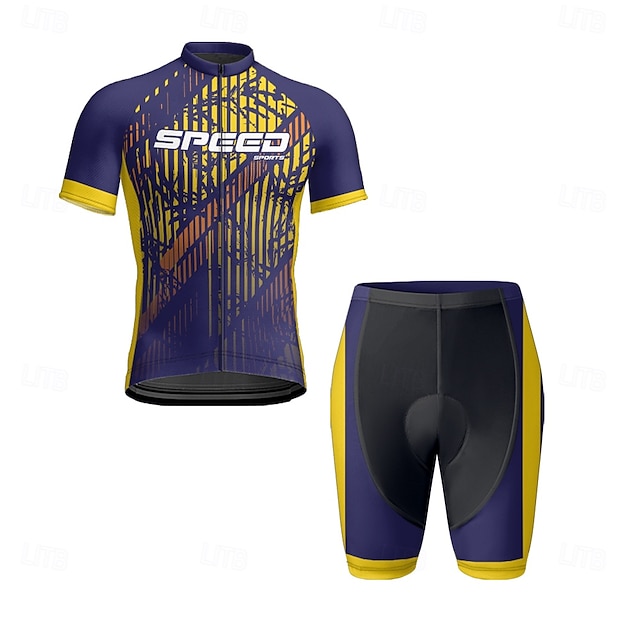  Per uomo Maglia con pantaloncini da ciclismo Manica corta Ciclismo da montagna Cicismo su strada Blu marino Bicicletta Elastene Gli sport Lettere & Numeri Abbigliamento