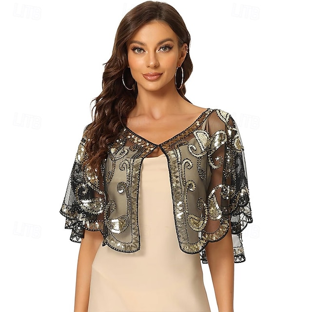  kvinders 1920'er sjal wraps pailletter perler brude cover up aften cape flapper bolero