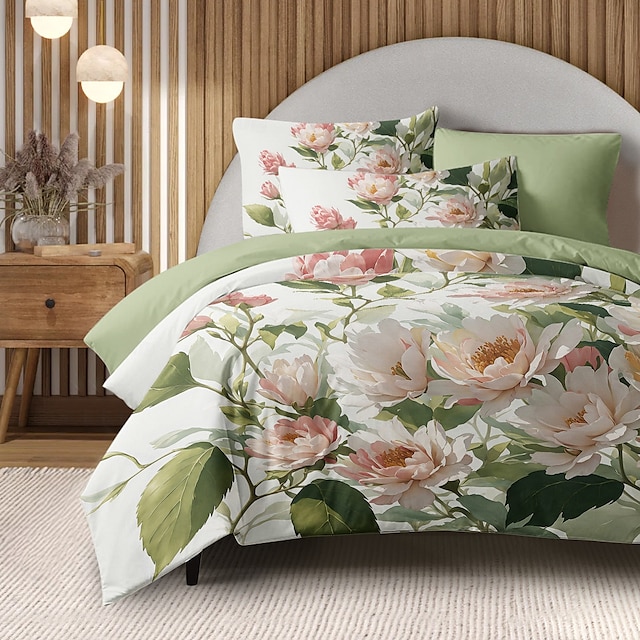  Blommig Duvet Överdrag Fullstor Sängset Sängset Täcke Överdrag Mjuk Lätt Komforter Överdrag med 2 Kuddöverdrag för Sommar Vår