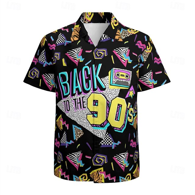  Retro Vintage 1980er Hemd Aloha-Hemd Disco Geometrisch Herren Urlaub Party Pride Parade Erwachsene Hemd