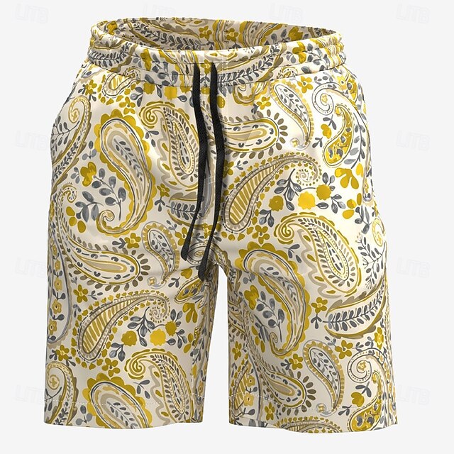 Men's Floral Paisley Swim Shorts Board Shorts Swimming Trunks Mid Waist Streetwear Hawaiian Casual Holiday Beach Vacation Wear Pocket Drawstring Elastic Waist Designer Clothing Apparel4