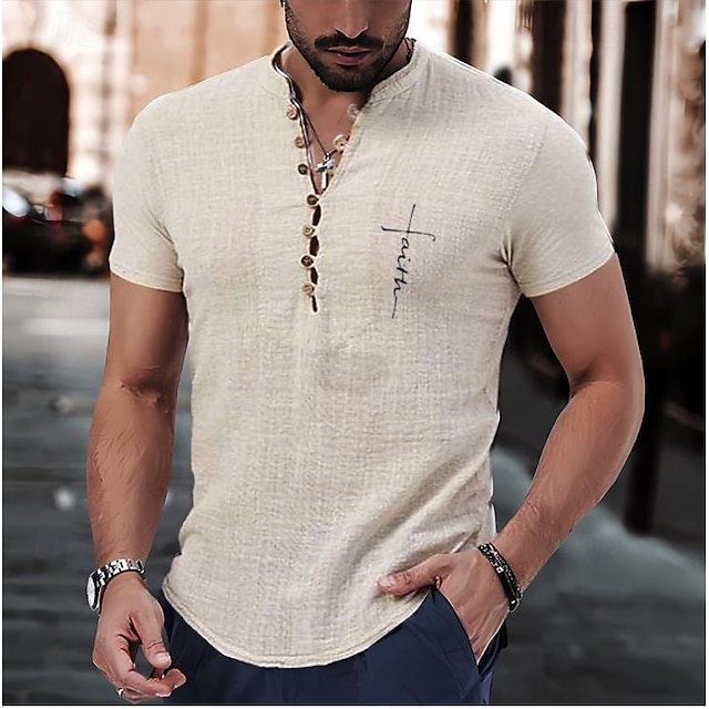  Miesten Paita Popover paita Kesä paita Rento paita Button Up paita Vaalean vihreä Purppura khaki Vaalean harmaa Vaalean sininen Lyhythihainen Usko Yksivärinen / yksivärinen Nauhakaulus Henley Loma