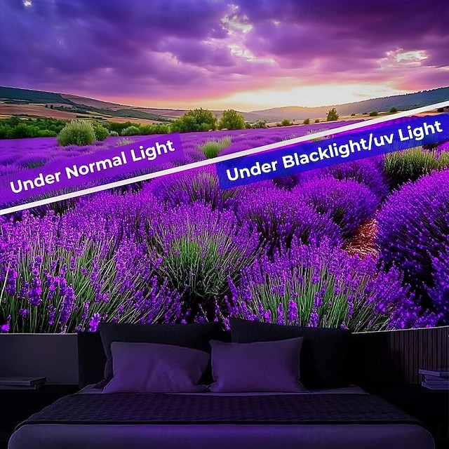  Blacklight Tapestry Glow in the Dark Glow Party UV Reactive Lavender Trippy Misty Nature Landscape Hanging Tapestry Wall Art Mural for Living Room Bedroom