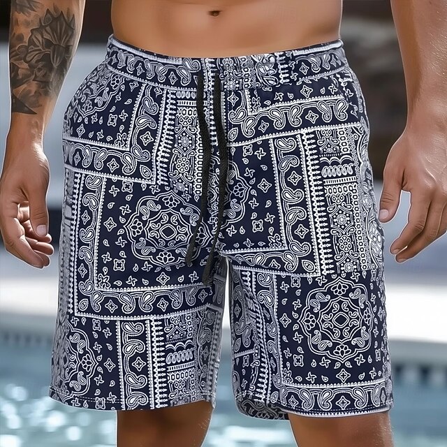 Men's Floral Paisley Swim Trunks Swim Shorts Board Shorts Mid Waist Streetwear Hawaiian Casual Daily Holiday Pocket Drawstring Elastic Waist Designer Clothing Apparel4