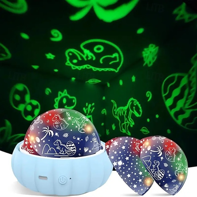  1 conjunto de 3 lâmpadas de projeção temáticas de noite estrelada - luz noturna multicolorida com rotação de 360 graus, design de dinossauro e unicórnio, adequado para teto de quarto, luz criativa