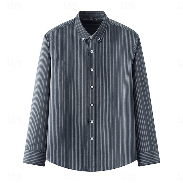  Herren Oxford Hemd Schwarz Marineblau Grün Hellgrau Dunkelgrau Langarm Gestreift Vertikale Streifen Umlegekragen Schule Hochzeit Knöpfe Bekleidung Neutral Mode Täglich