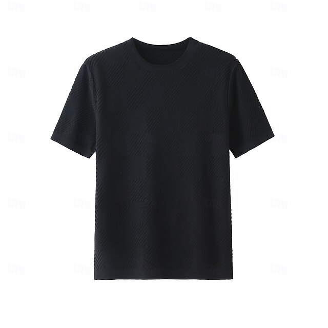  Herr T-shirt Kortärmad Rund hals Sommar Vår Schackbräda Stickat Semester Vintage Crewneck Stickat Skola Träning Utomhus Mörkgrå Svart Mintgrön Topp t-shirt för män
