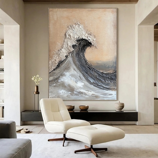  3D  White Ocean Wave Art Handmade Beach Abstract Painting White Wall Art Brown 3D Texture Painting Brown Beach Wall Art Modern Pastel Room Decor painting