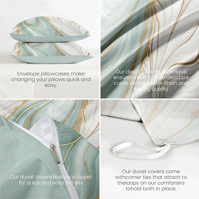  Marmormönster Duvet Cover Full Size Sängkläder Set Sängset Täckning Mjukt Lätt Fyllt Täcke med 2 Kuddar för Sommar Vår