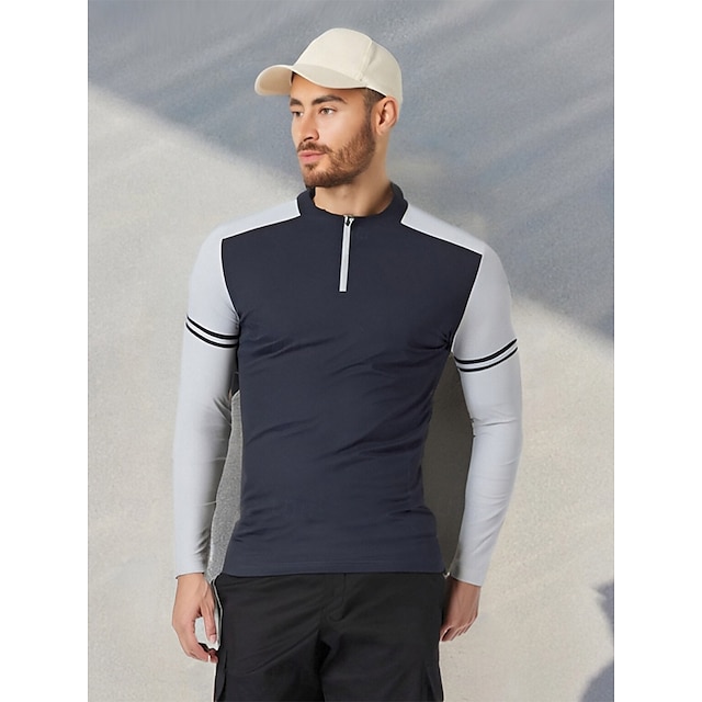  Herr Vandringspolotröja Vit Marinblå Grå Långärmad Överdelar Golfkläder Kläder Outfits Bär kläder