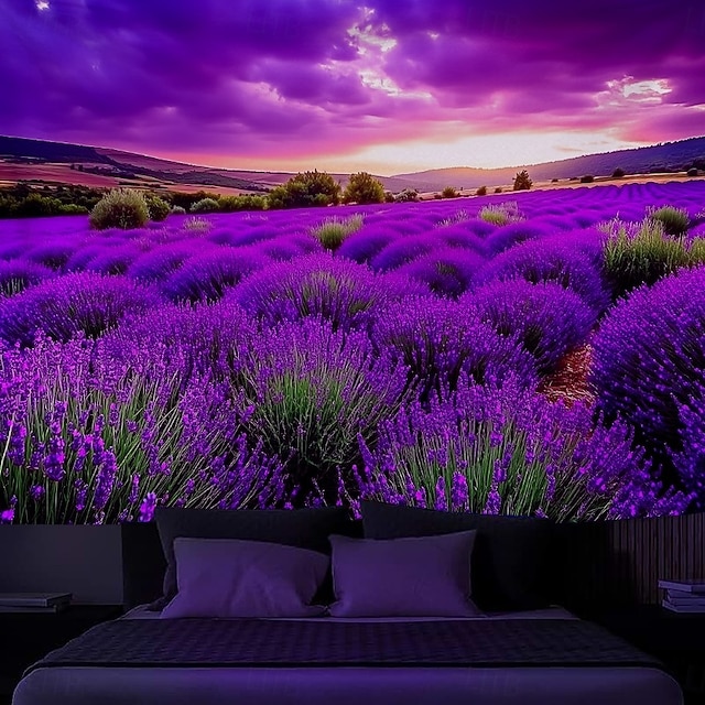  Svartljus Tapestry Glödar i Mörkret Glöd Fest UV Reaktiv Lavendel Trippy Dimmig Natur Landskap Hängande Tapestry Väggkonst Mural för Vardagsrum Sovrum