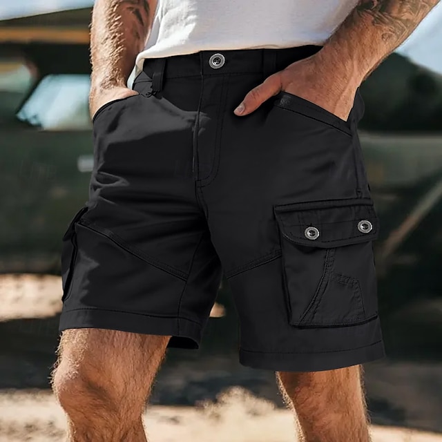  Homens Bermuda Cargo Calção Bermudas Shorts de trabalho Shorts casuais Bolso multi Perna reta Tecido Pavio Humido Vestível Comprimento do joelho Ao ar livre Acampar e Caminhar Para Noite Moda Roupa
