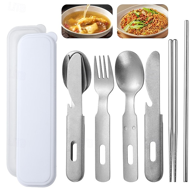  set di posate vintage in acciaio inox - set di utensili portatili per esterni con borsa per il trasporto - perfetto per picnic, campeggio e viaggi